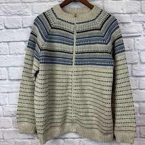 Vintage Meister Knit Fair Isle Wool Full Zip Austria Cardigan Sweater Large Flaw